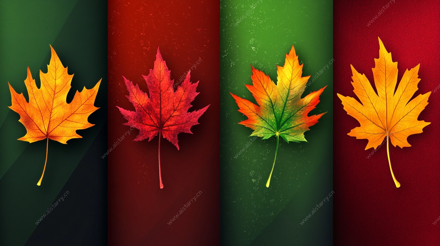 四色枫叶简约背景图