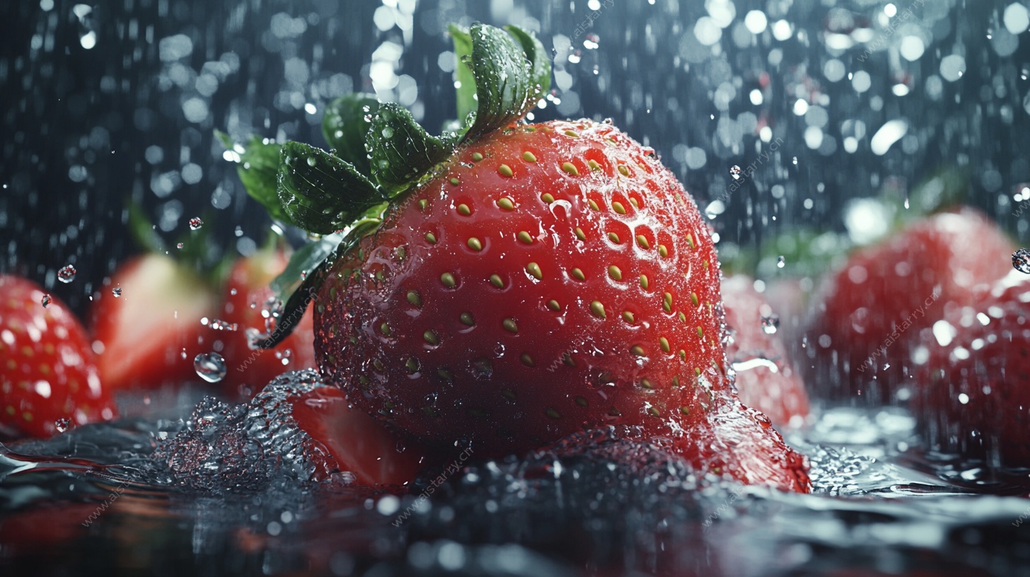 水滴中的鲜红草莓