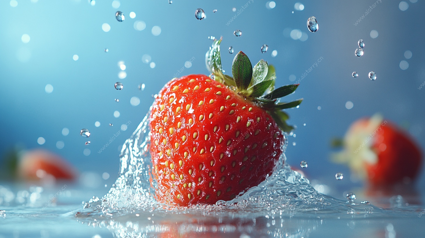 草莓入水瞬间精彩画面