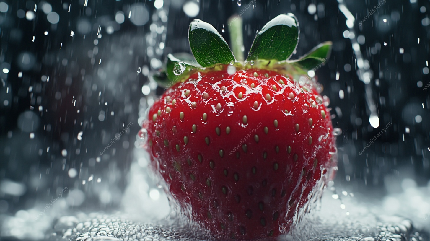 水珠飞溅的鲜红草莓