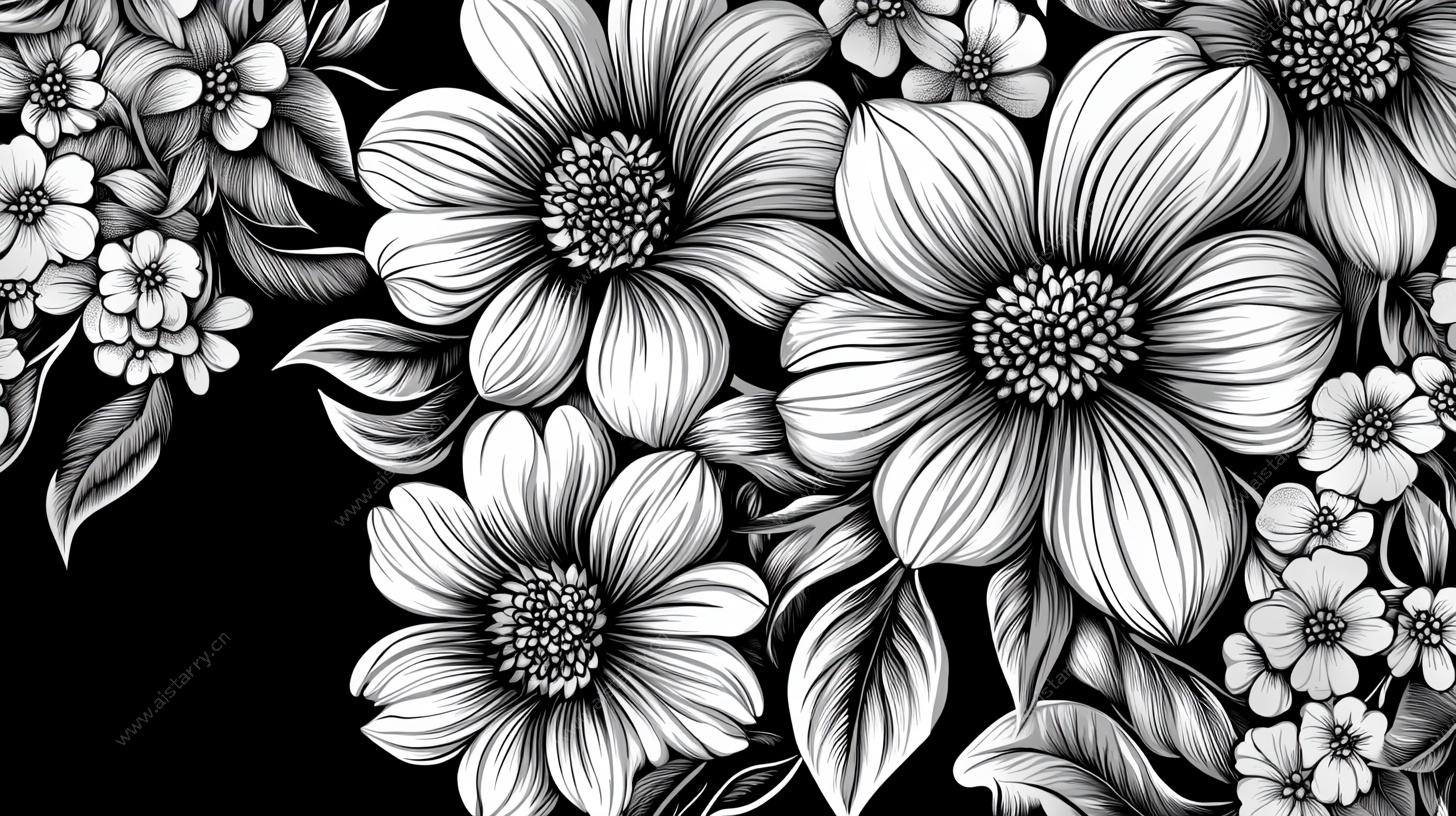 黑白花卉图案装饰画