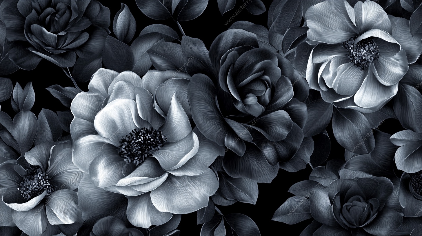 黑白花卉图案背景图