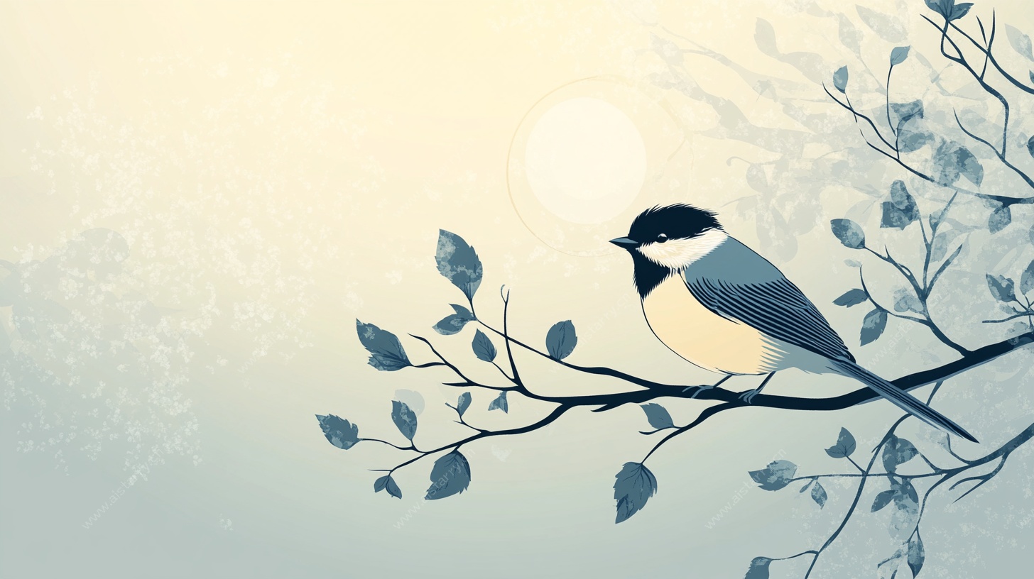 枝头小鸟静栖图