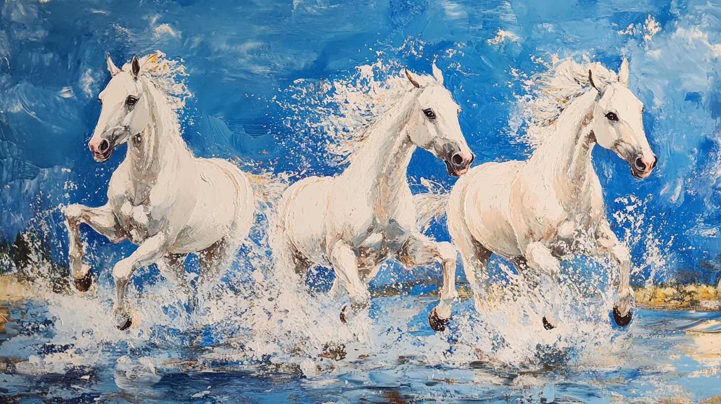 奔腾白马踏浪图