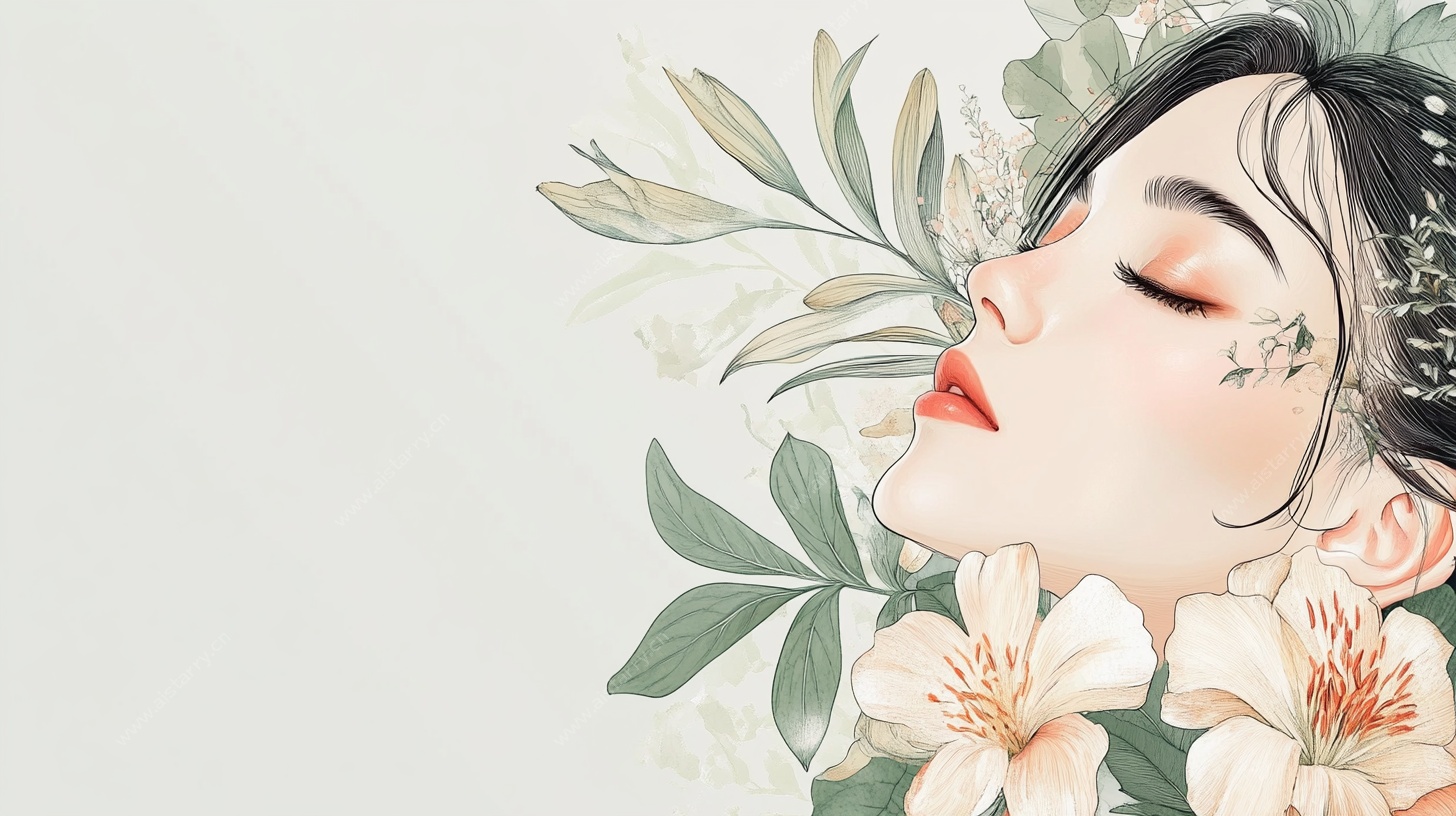 梦幻花卉少女插画