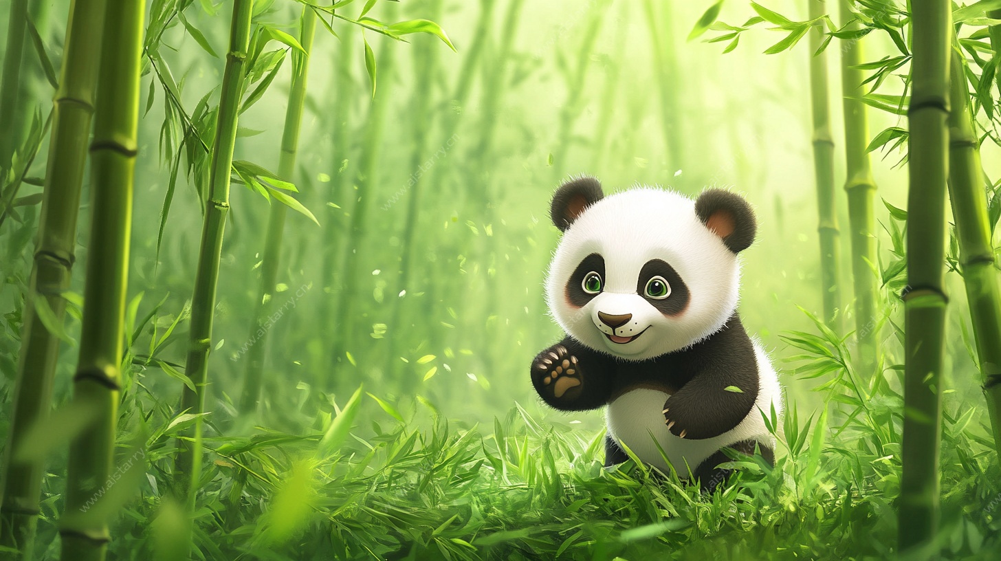 竹林中的可爱熊猫