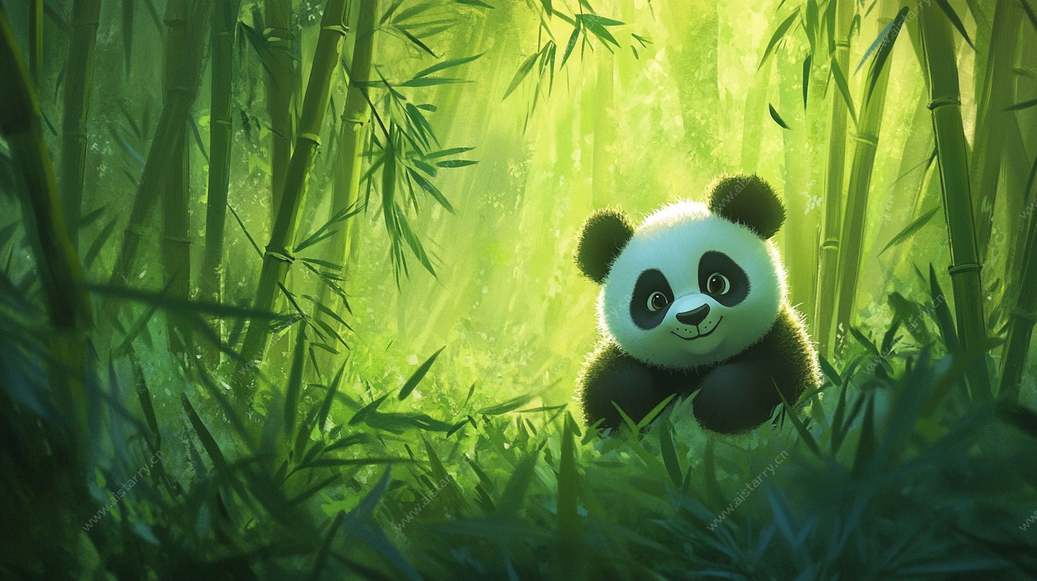 竹林中的可爱熊猫