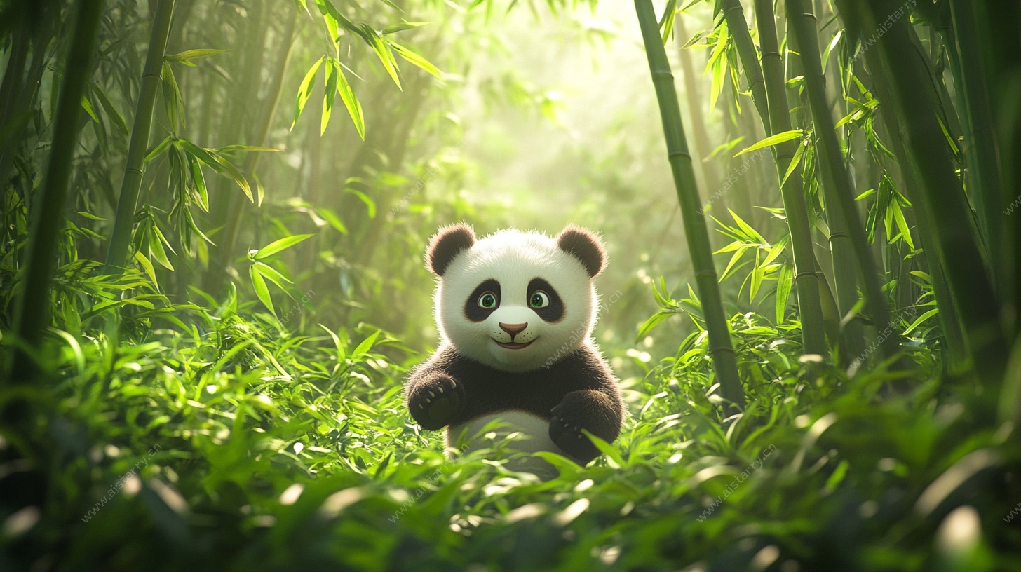 竹林中的可爱熊猫