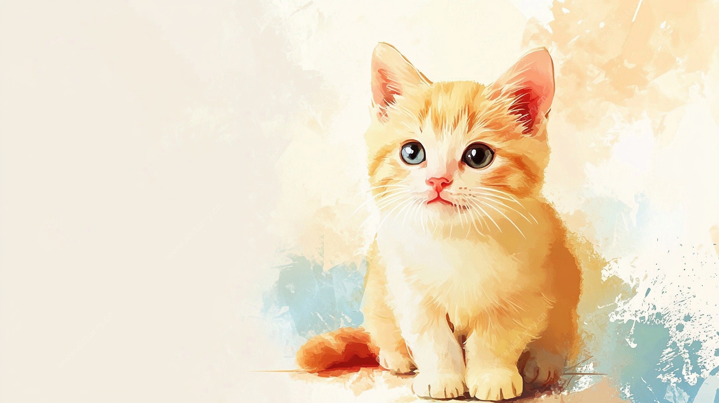 可爱小橘猫的水彩画像