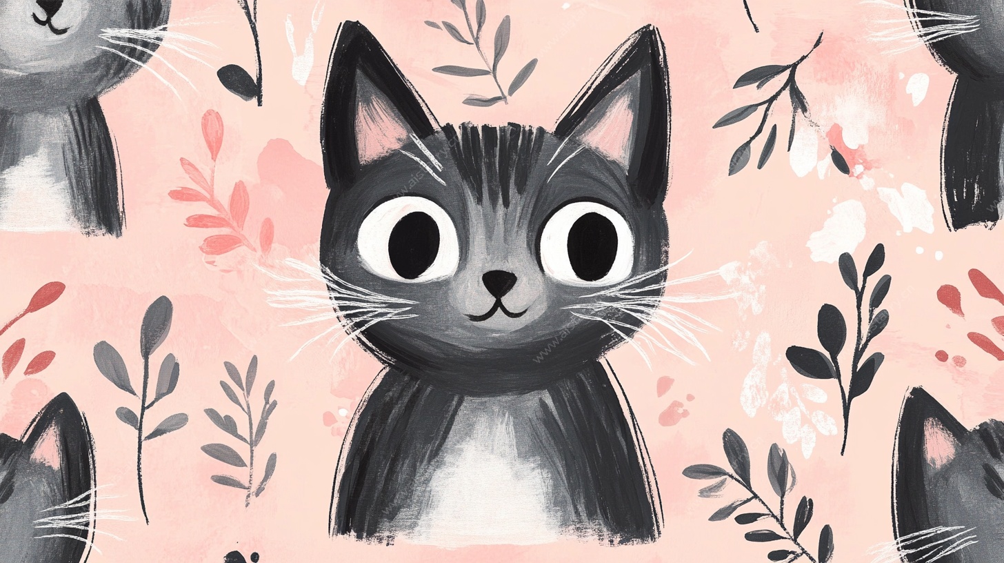 可爱猫咪花卉图案背景
