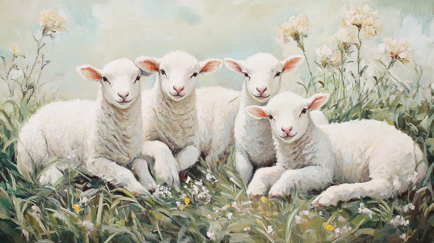 四只小羊的田园温馨时刻