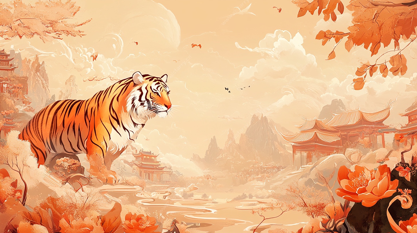 国风猛虎秋日山水图景