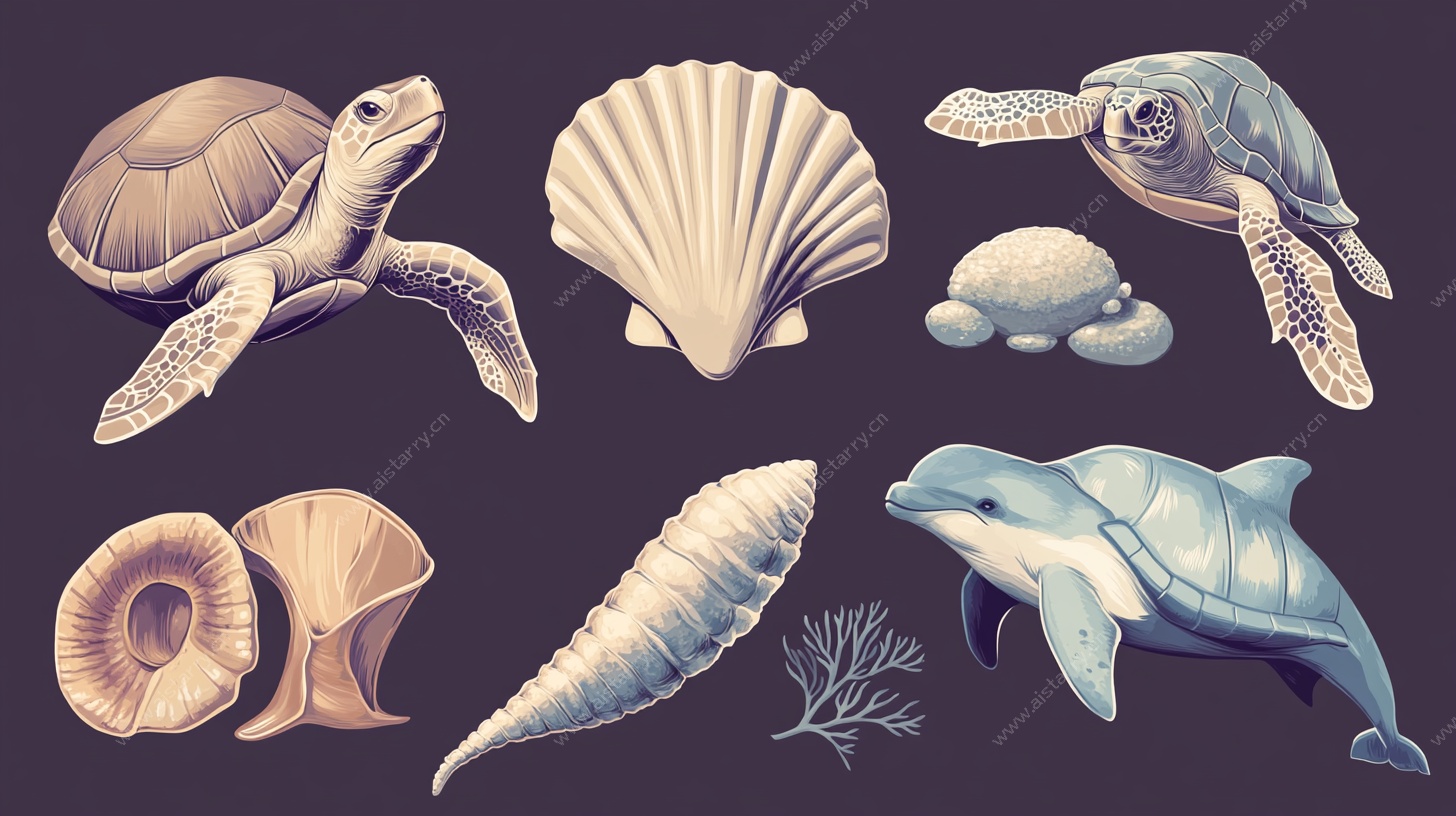 海洋生物与贝壳插画集合