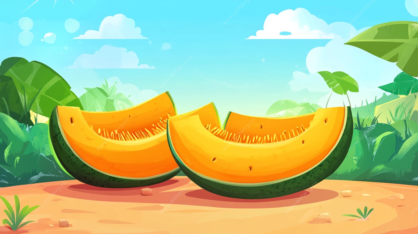 田园中的甜瓜切片插画