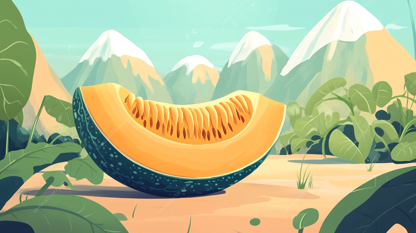 瓜田山野间的甜瓜插画