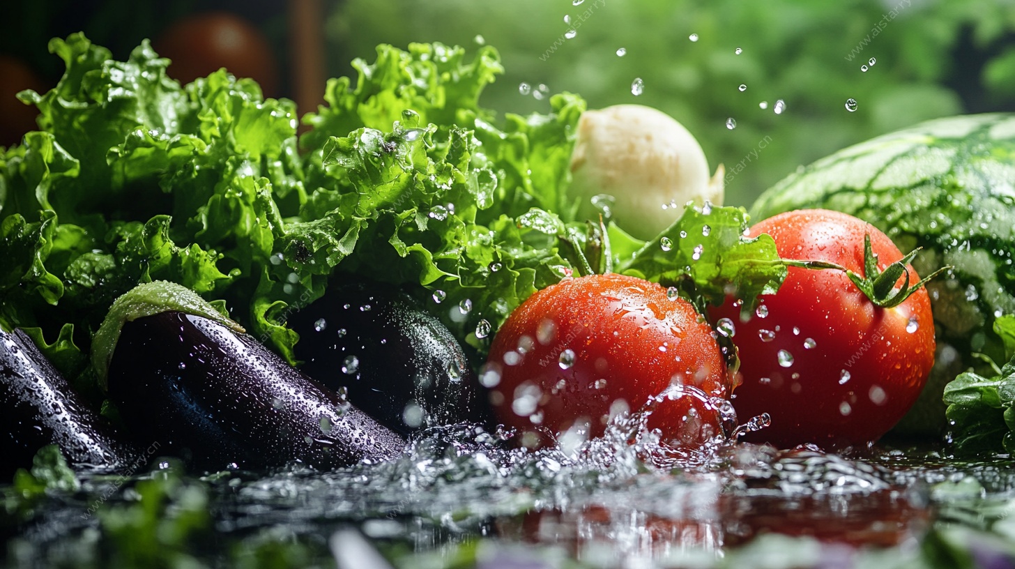 新鲜蔬菜水花四溅瞬间