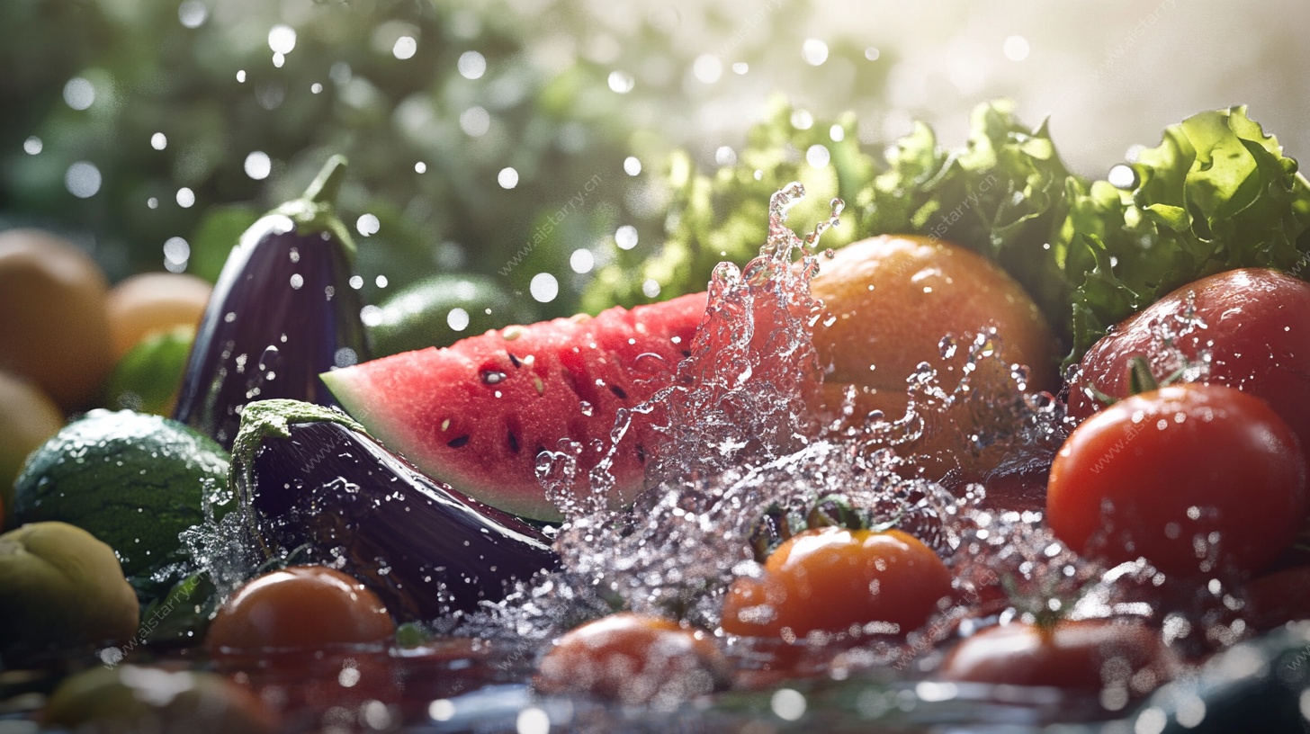 水果蔬菜的清新水花时刻