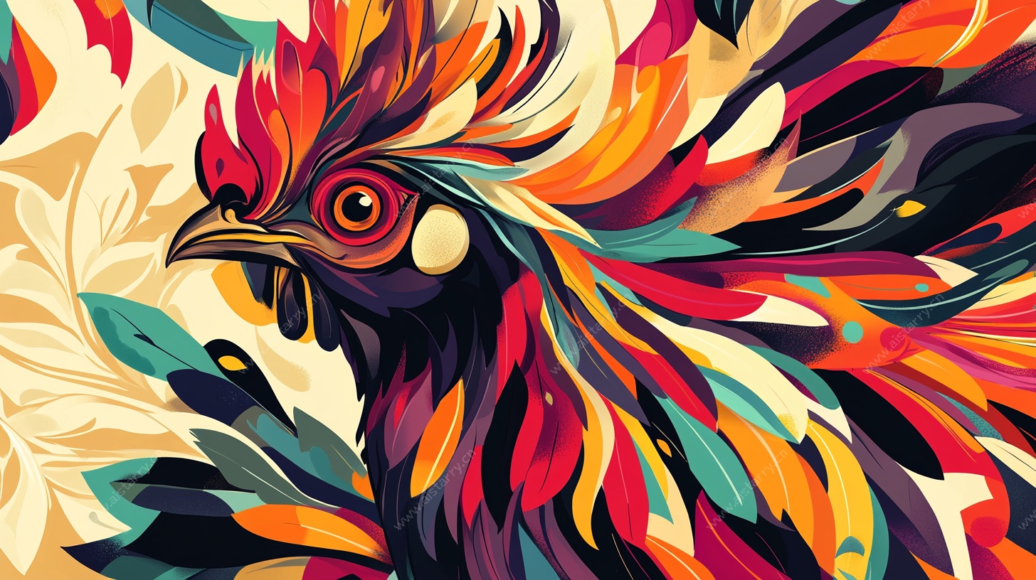 五彩斑斓的公鸡插画