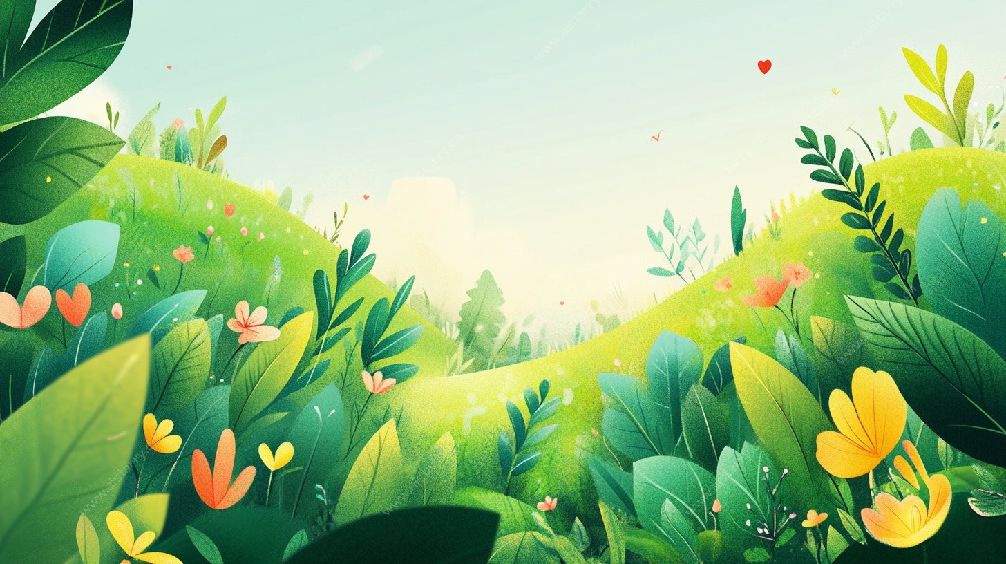 清新绿野花卉插画