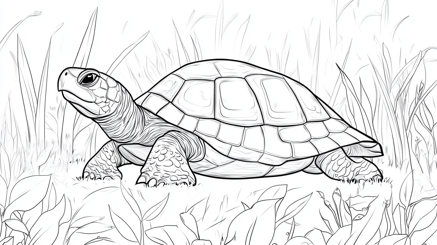 乌龟漫步黑白线稿图