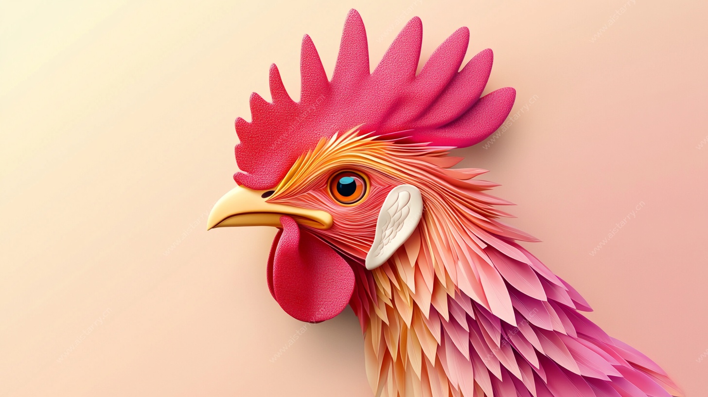 多彩公鸡头像插画