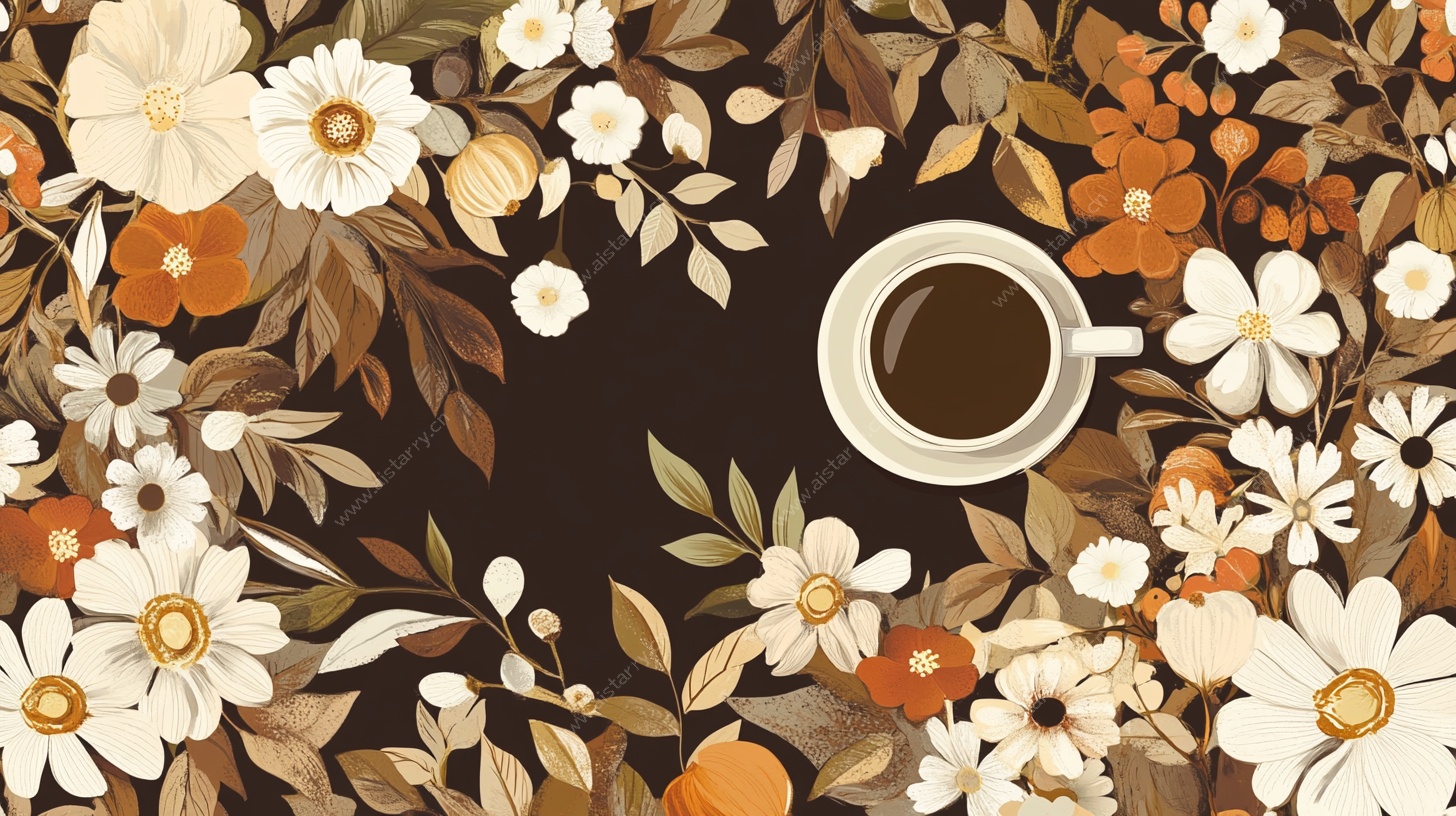 花卉环绕的咖啡时光