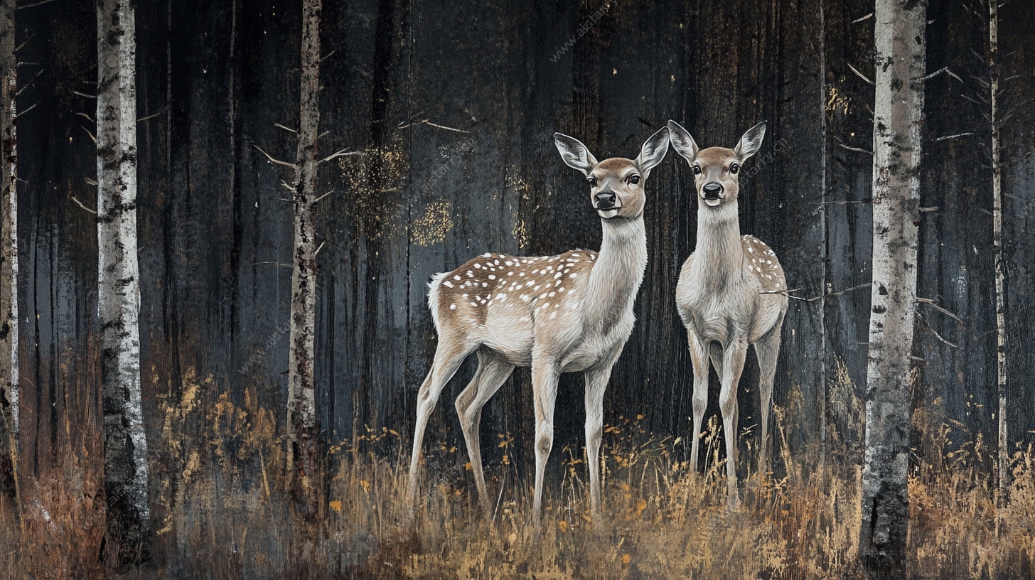 森林中的双生小鹿