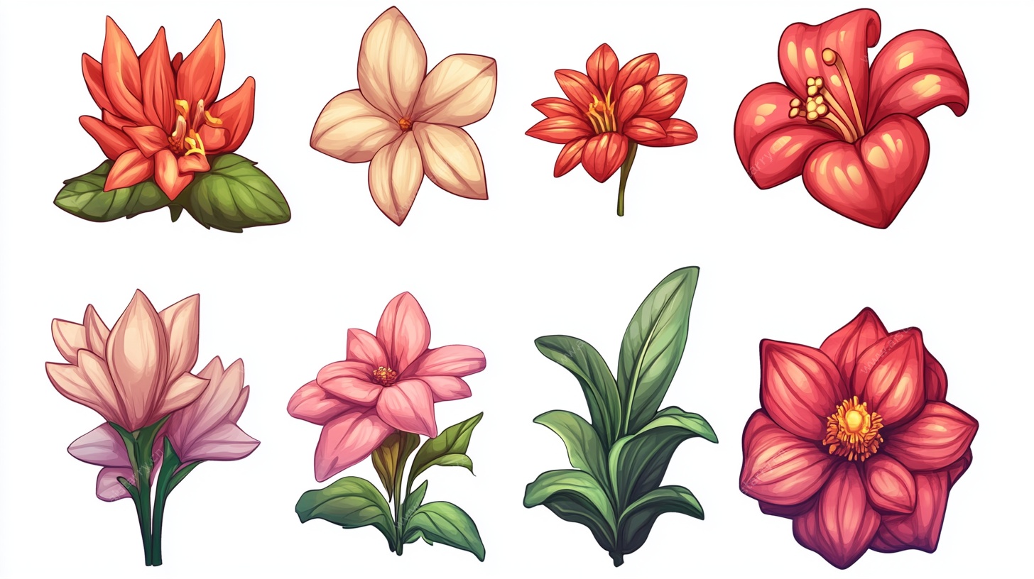 手绘多彩花卉集合图