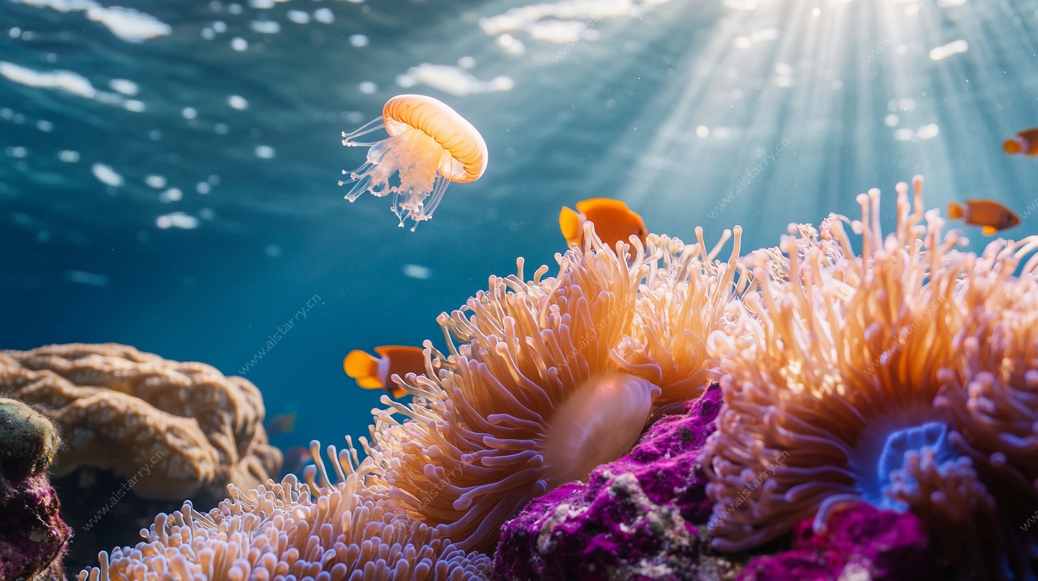 海底梦幻珊瑚与水母景观
