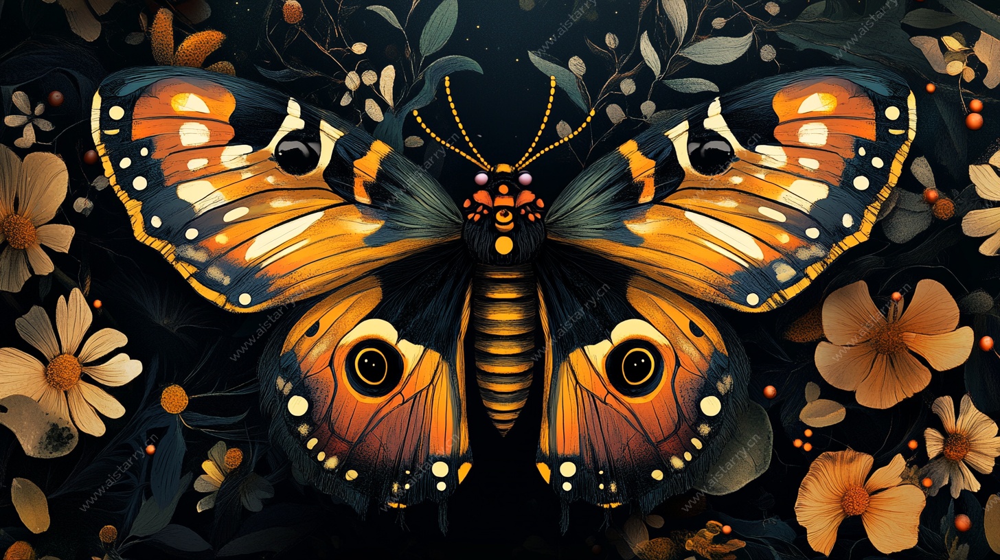 梦幻蝴蝶花卉插画