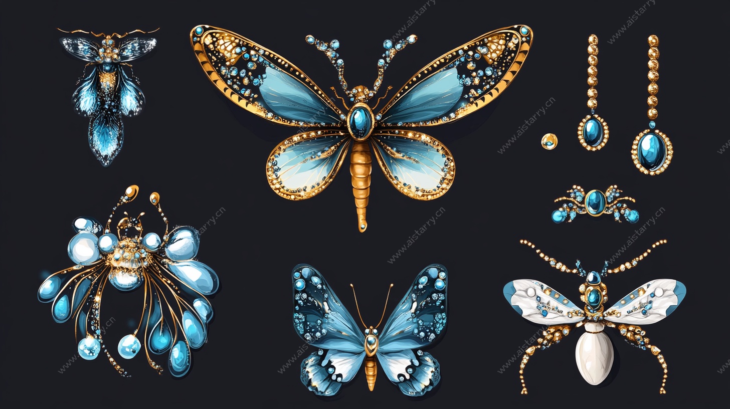 珠宝风蝴蝶饰品插画