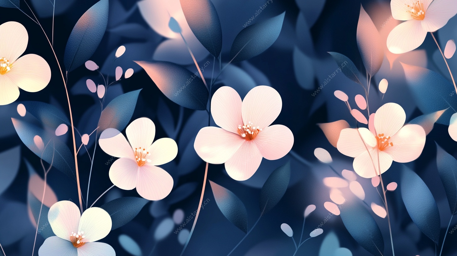 梦幻蓝底花卉图案背景