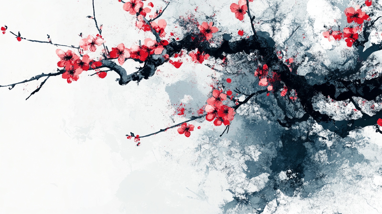 水墨红梅图