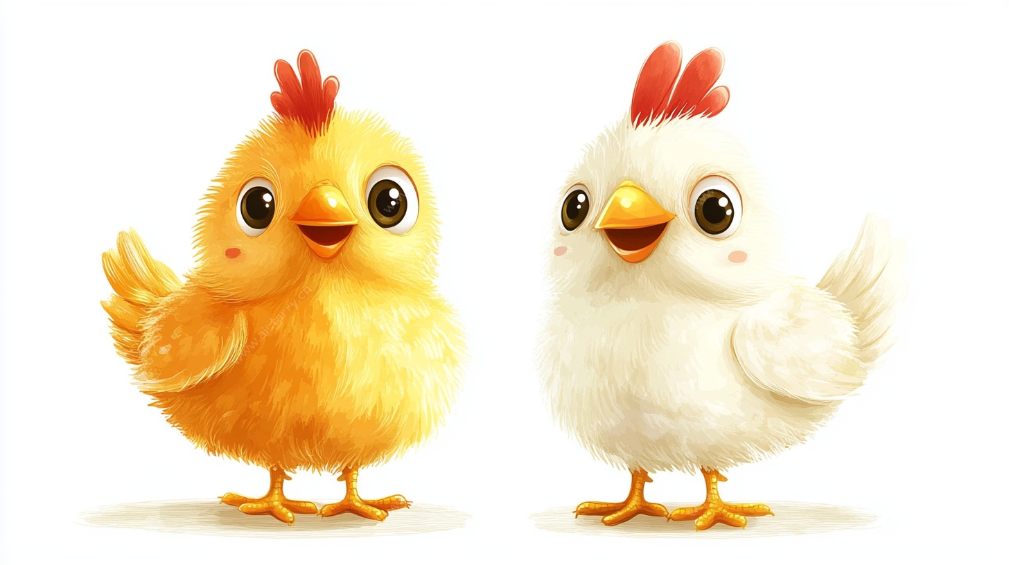可爱双小鸡萌趣插画