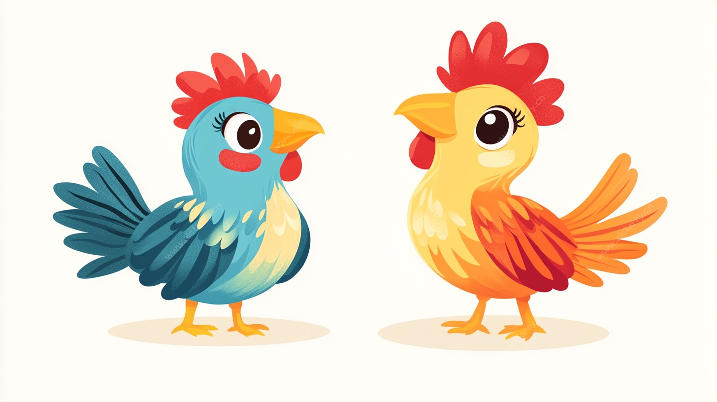 可爱双鸡卡通插画