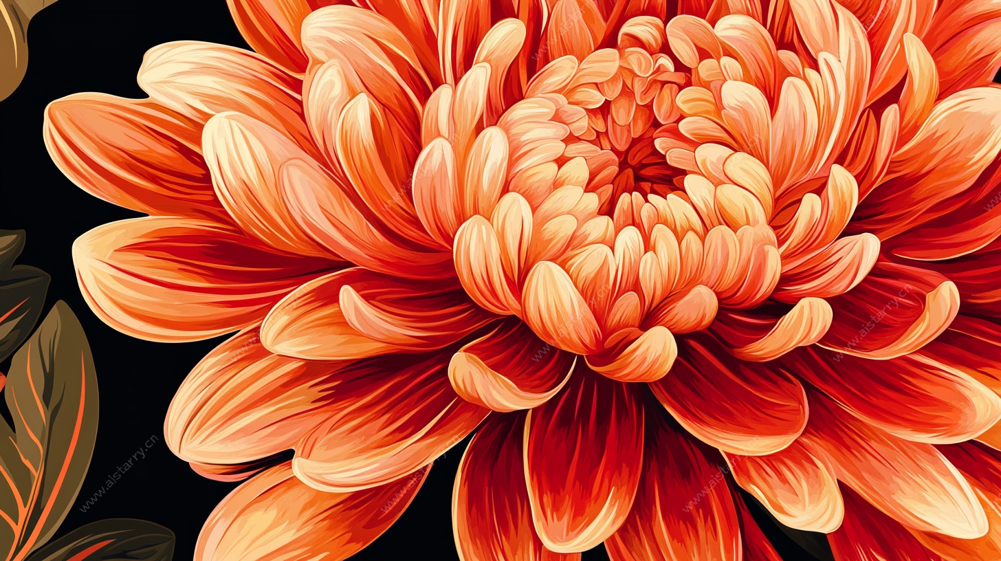 橙红菊花插画特写