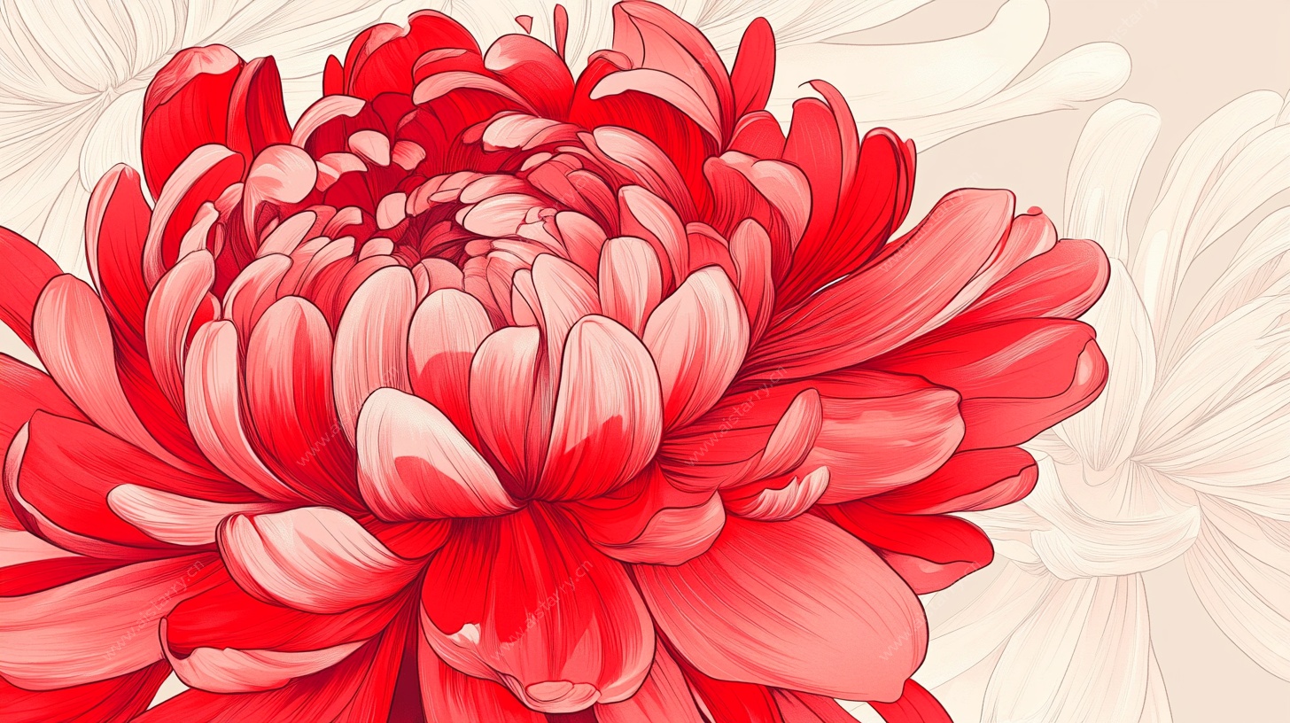 艳丽红菊插画