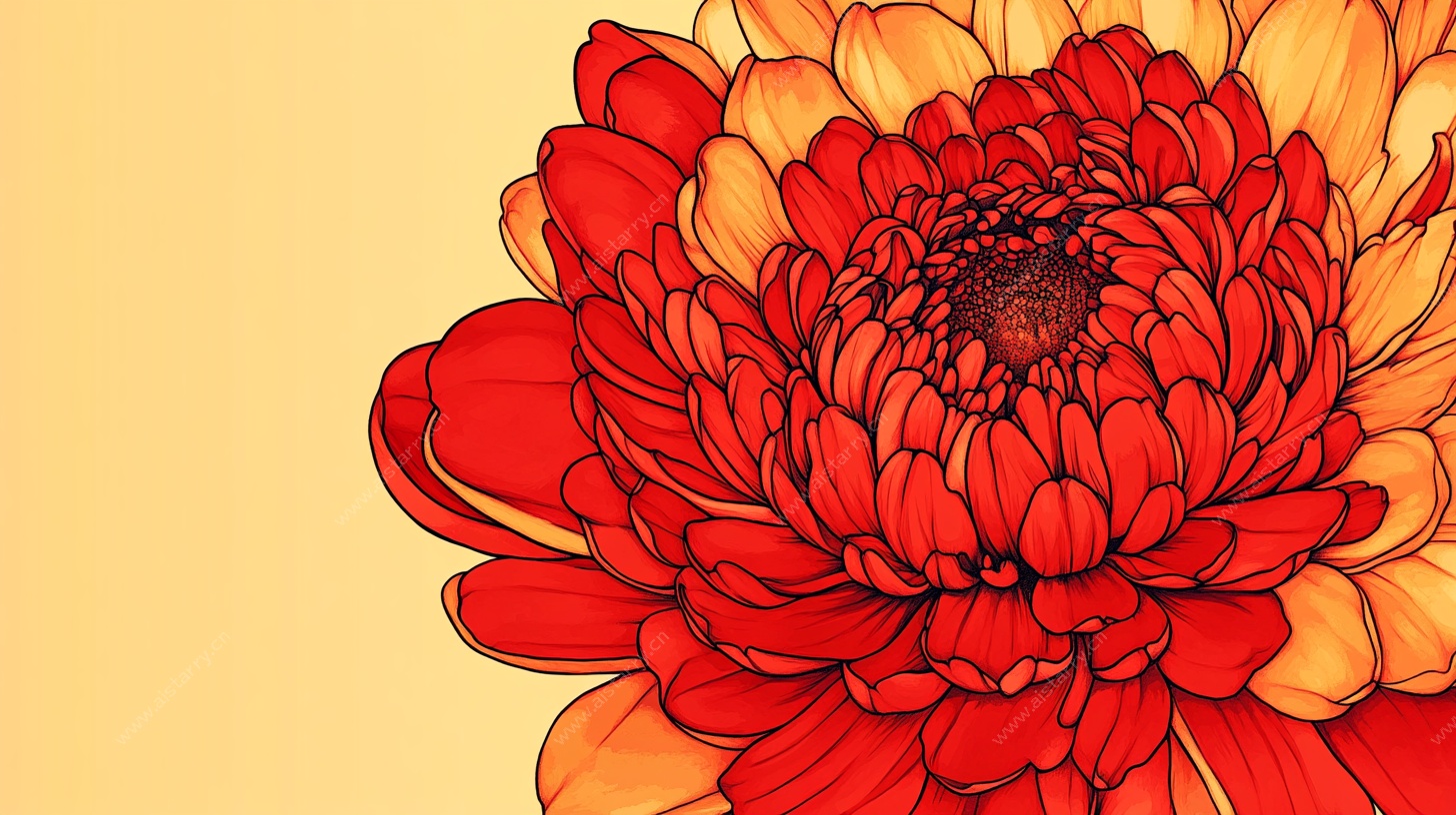 手绘红黄色菊花插画