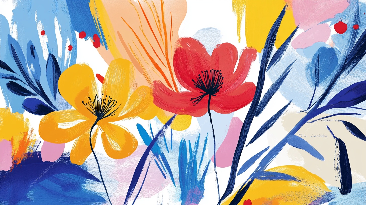 缤纷花卉水彩画