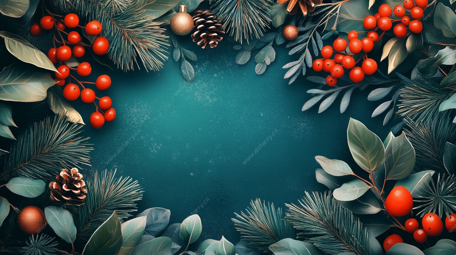 圣诞绿植边框装饰图