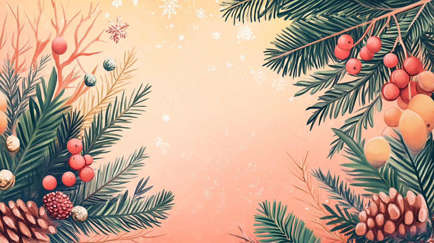 冬日松枝装饰插画