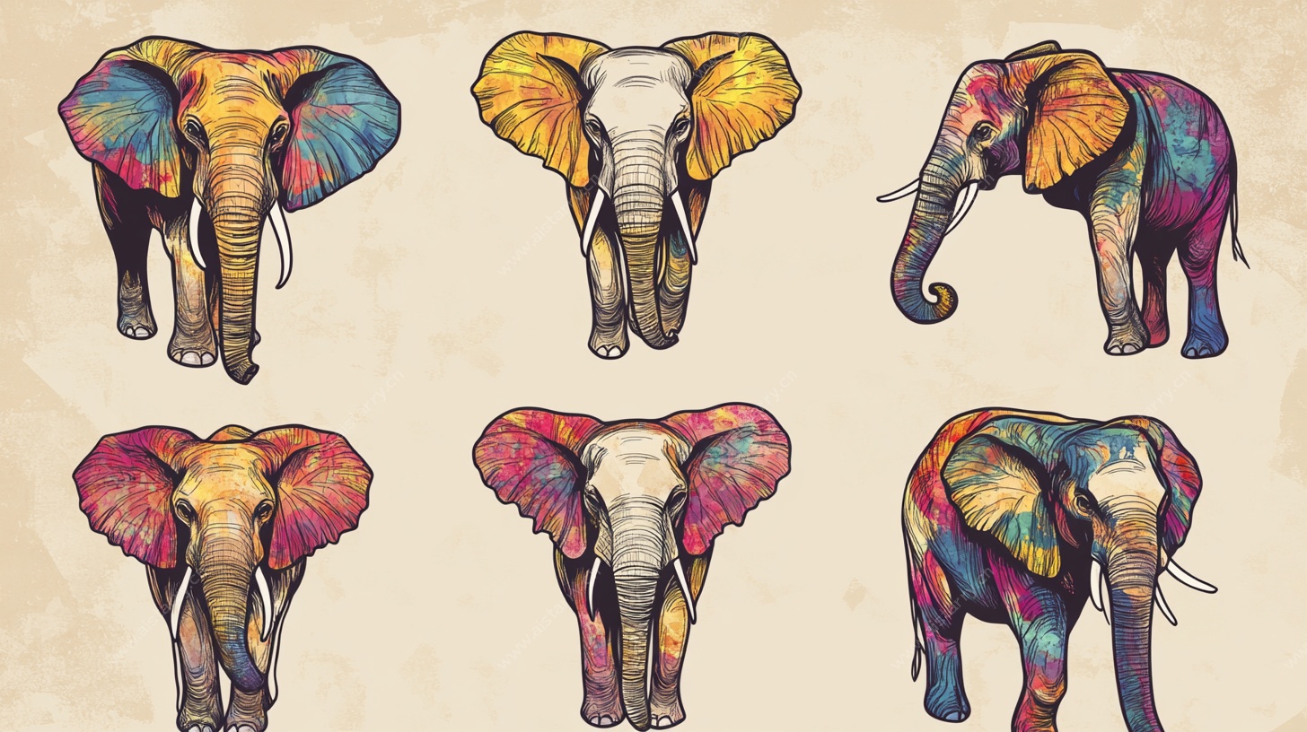 多彩大象插画集合