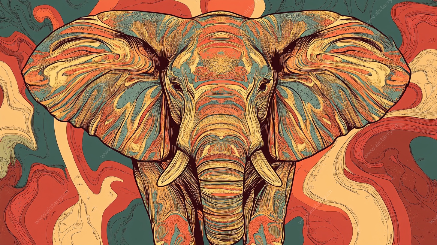 彩色抽象大象插画