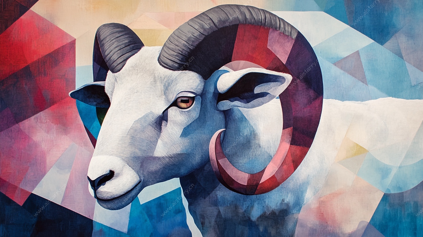 抽象几何风格的公羊头像