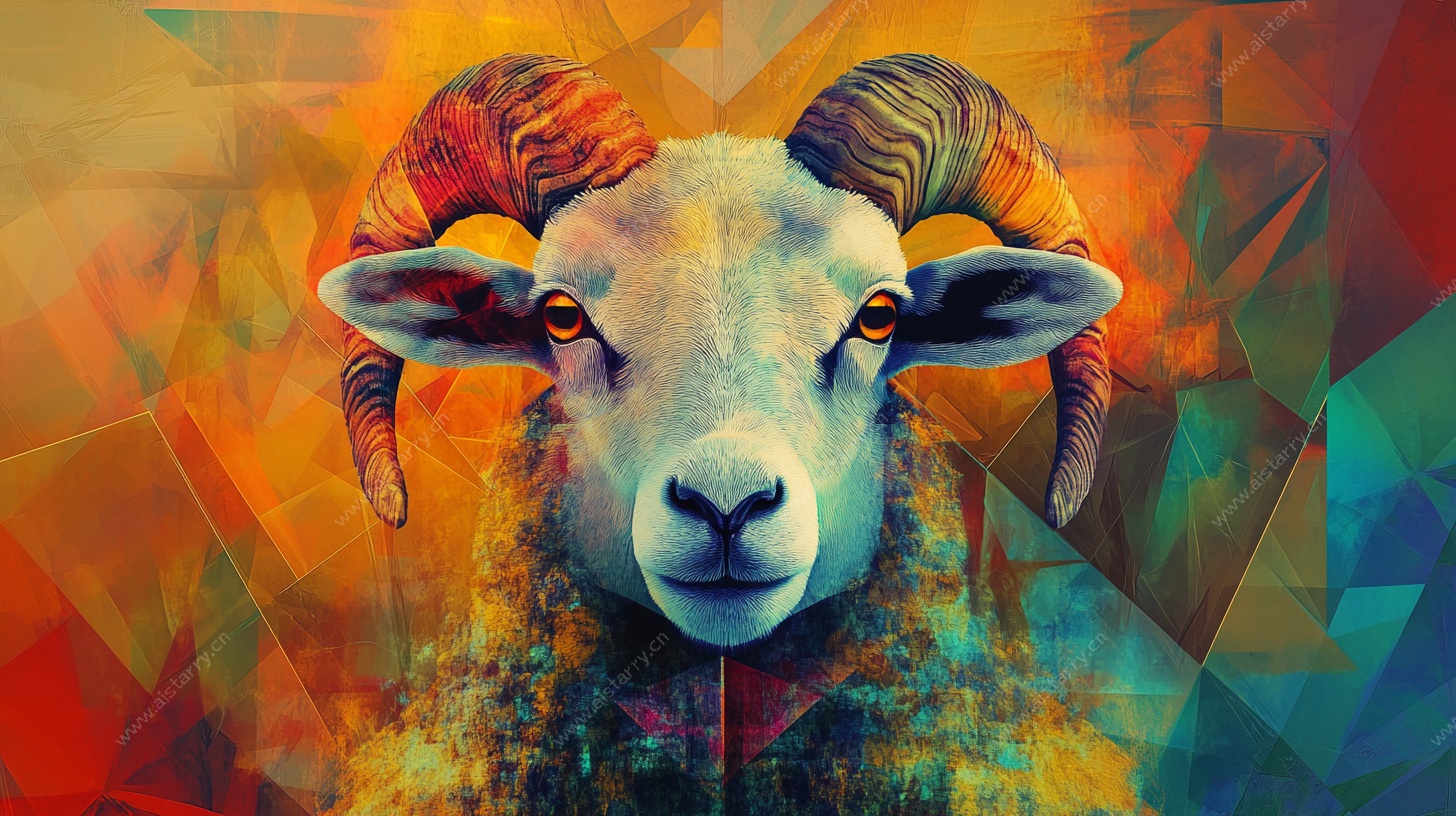 抽象几何风格的公羊头像
