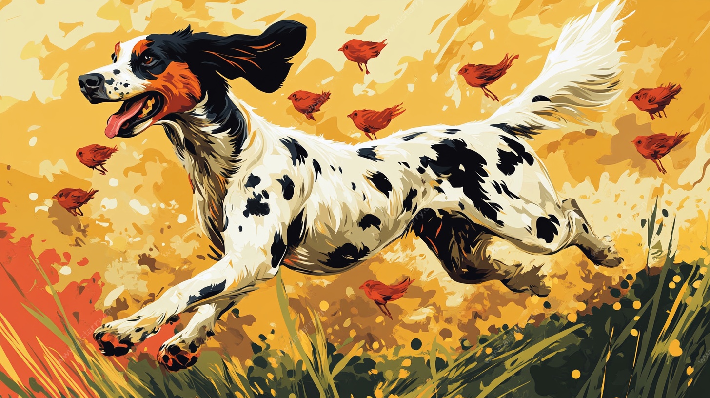 奔跑的斑点狗与群鸟