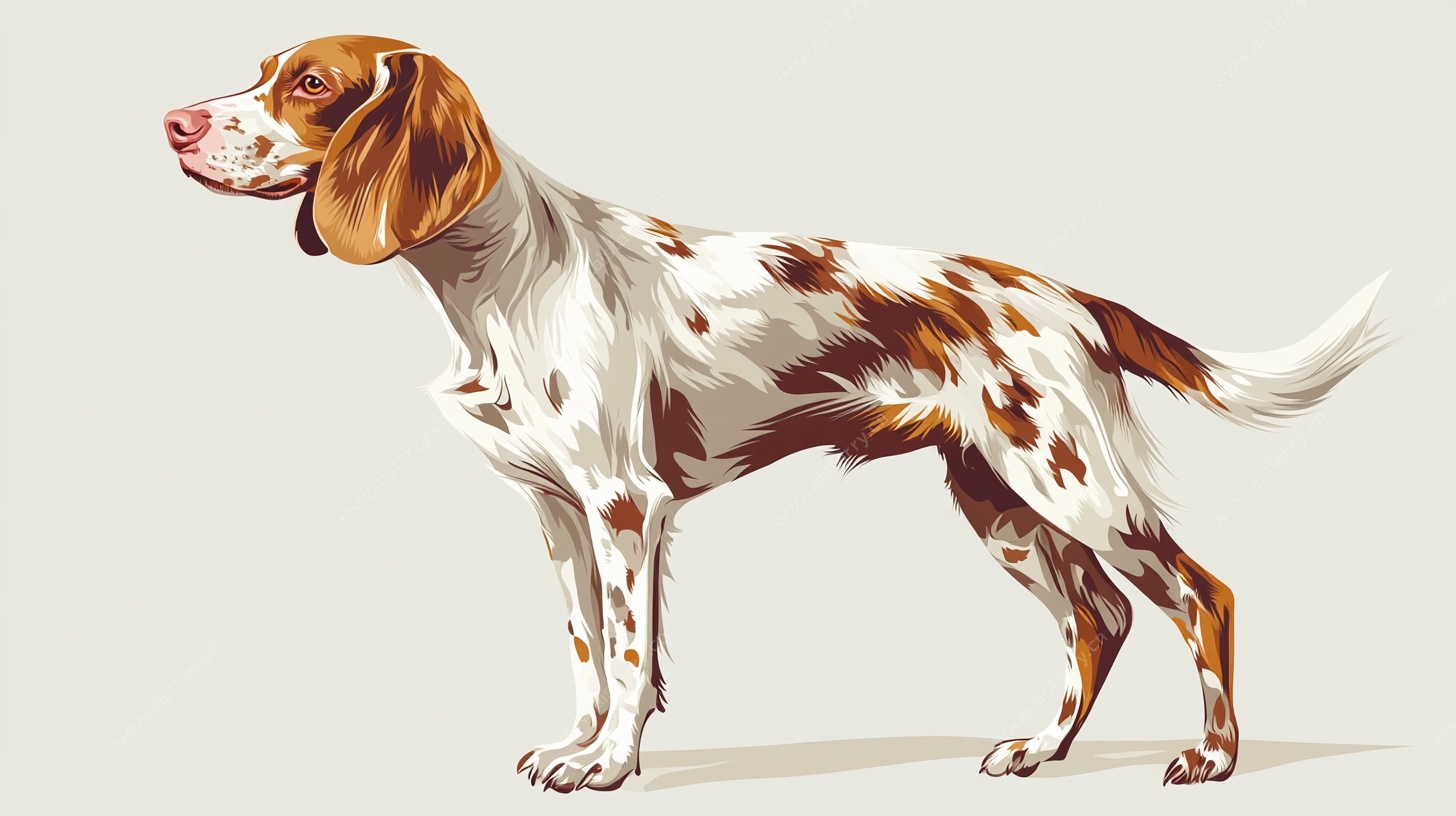 站立的棕白相间猎犬