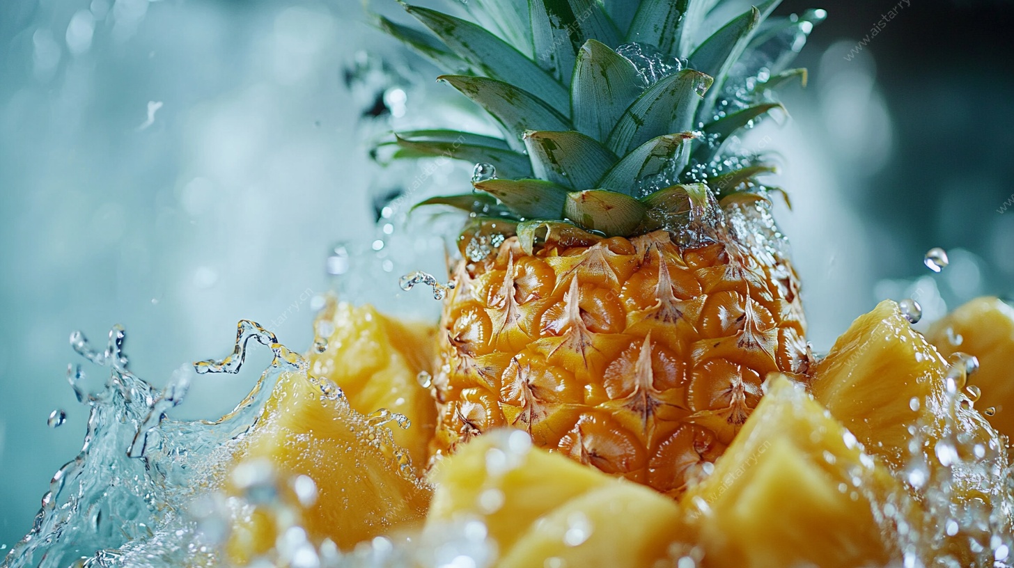 菠萝入水瞬间精彩一刻