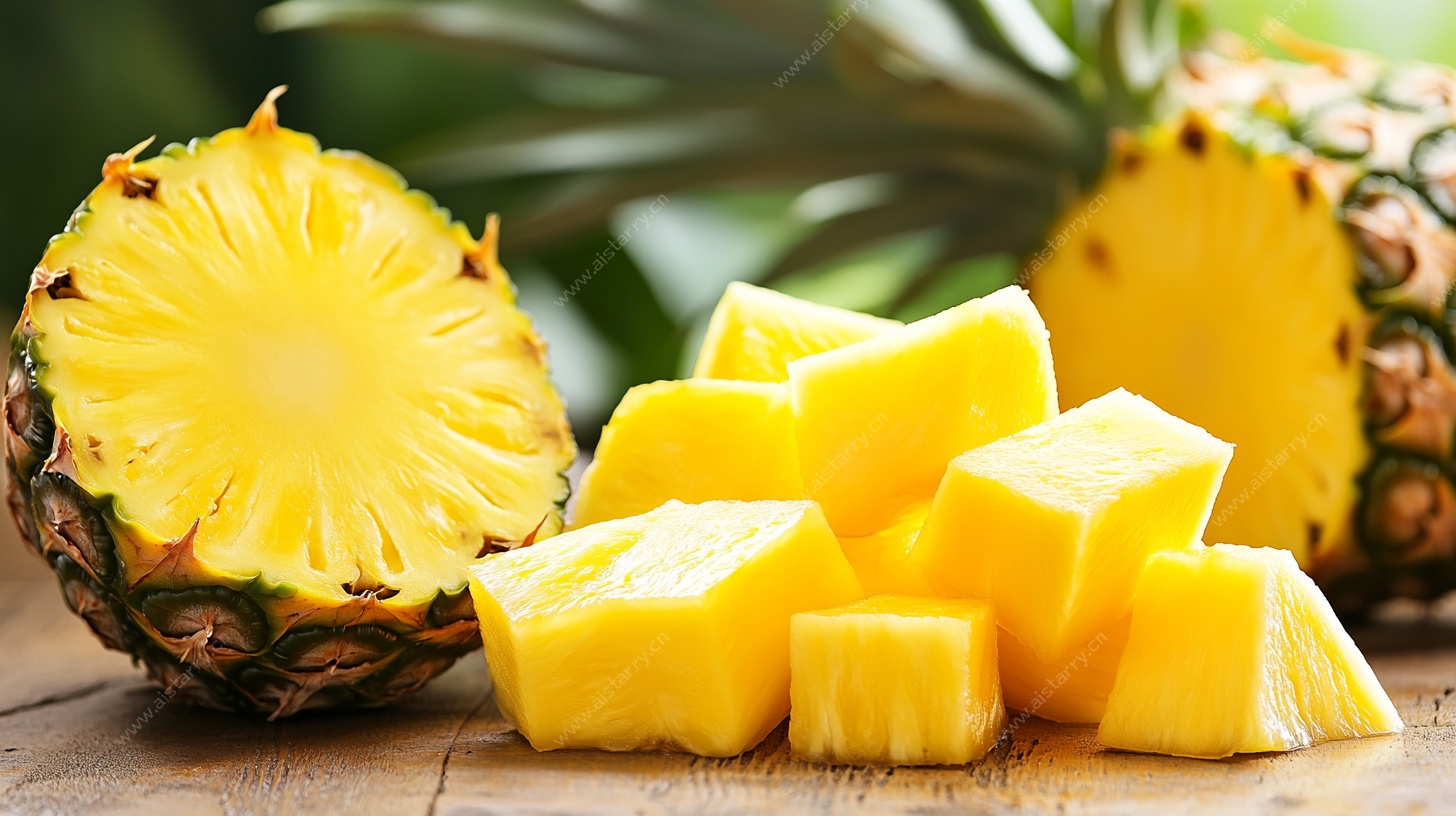 切开的新鲜菠萝及切块