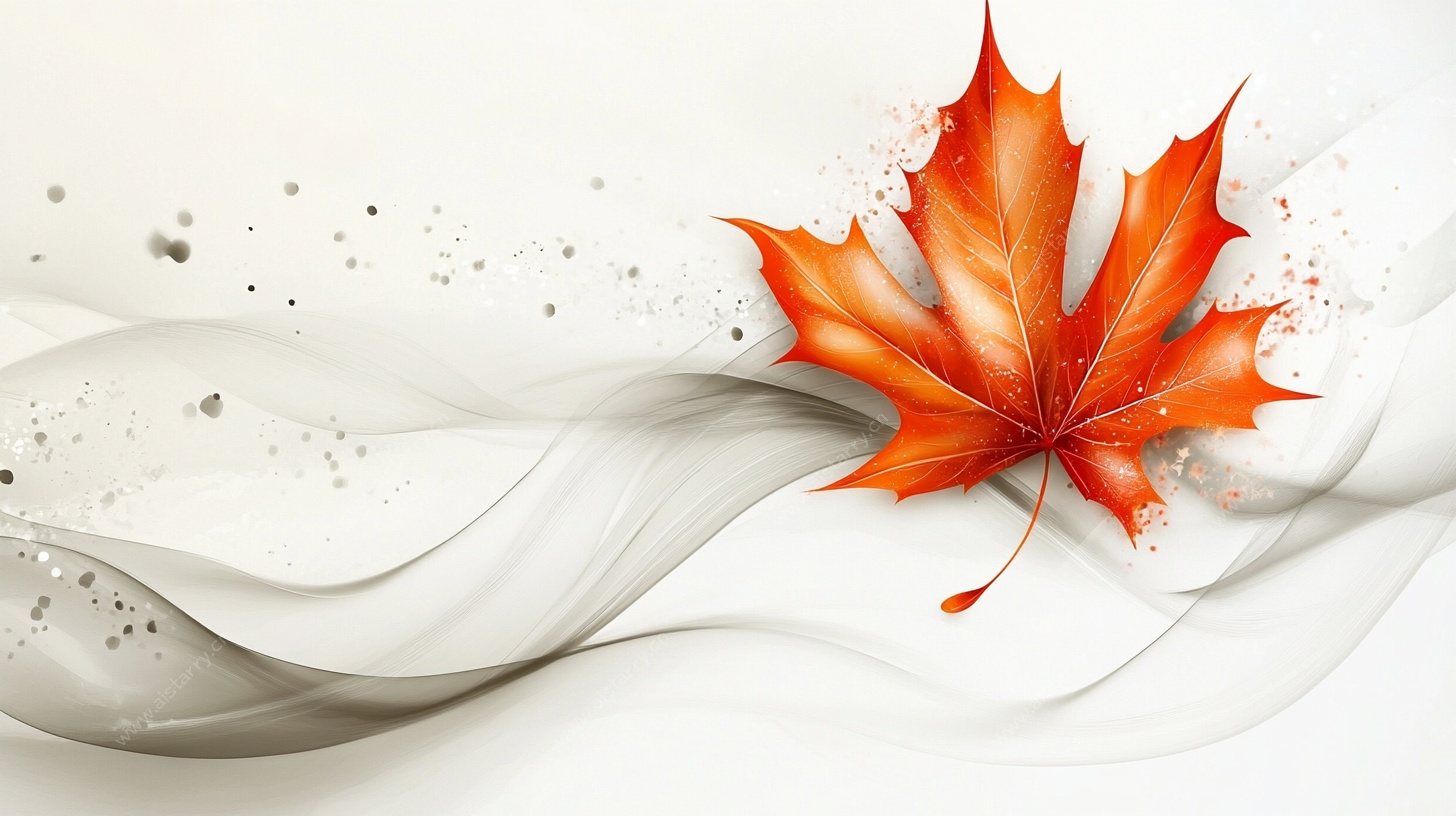 橙红枫叶于飘逸线条间